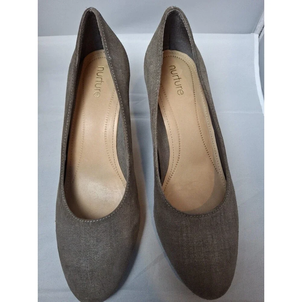 NURTURE Women's Brown Suede Chunky Block Heels Pumps Shoes Size 7